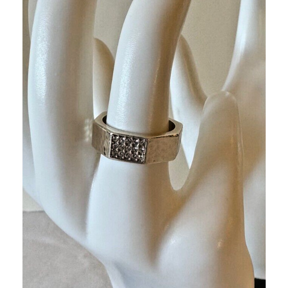 Brighton MERIDIAN Zenith Faceted Ring Sz 5.5 Hammered Silver Swarovski Crystals - Picture 2 of 5